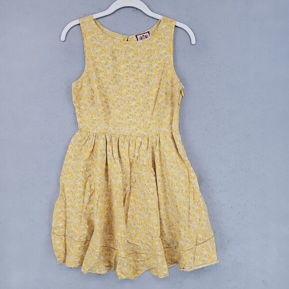 Juicy Couture Dress Womens 4 Yellow Mini Sundress Silk Floral Designer Preppy - Picture 1 of 8